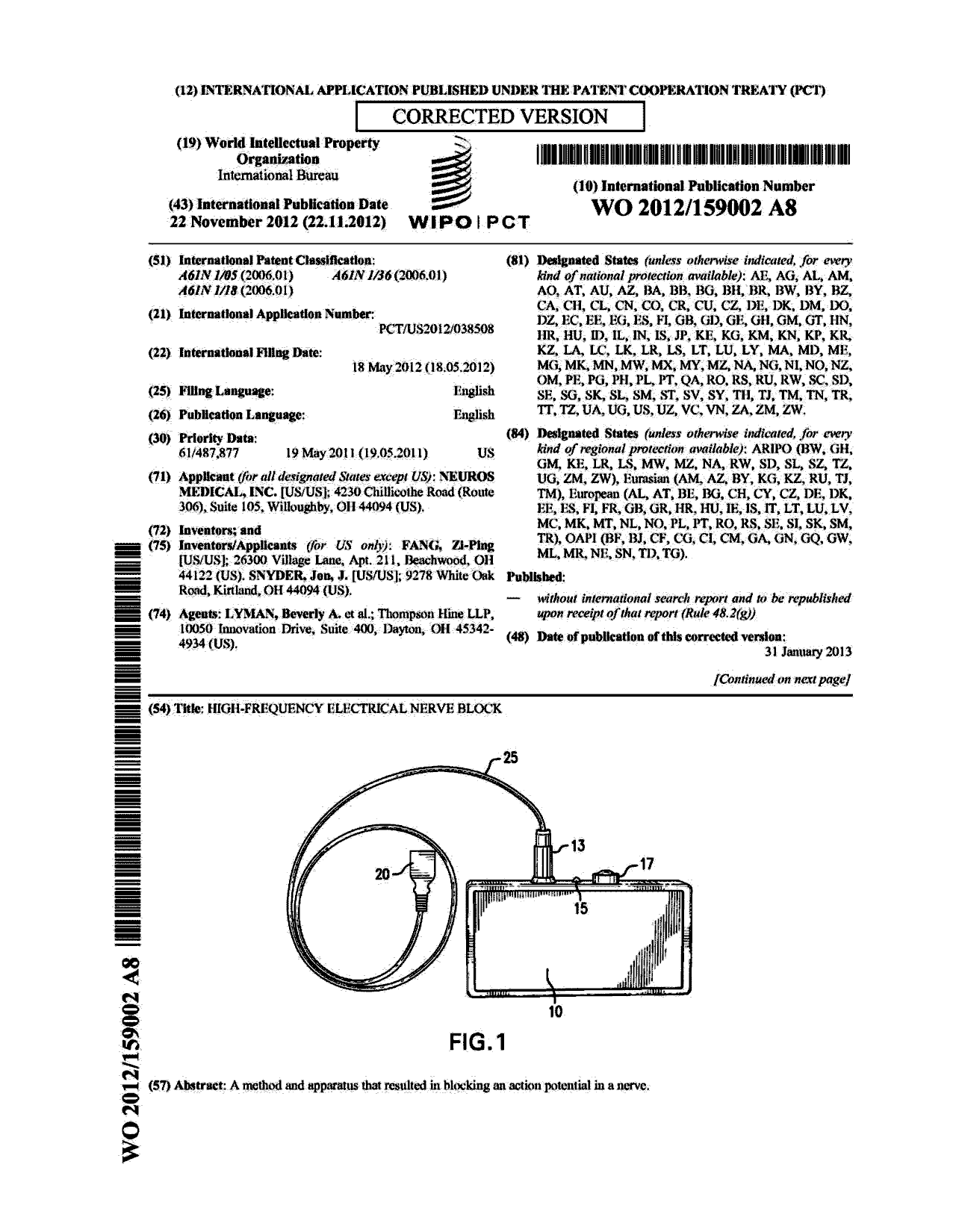Document de brevet canadien 2834180. Abrégé 20131023. Image 1 de 2