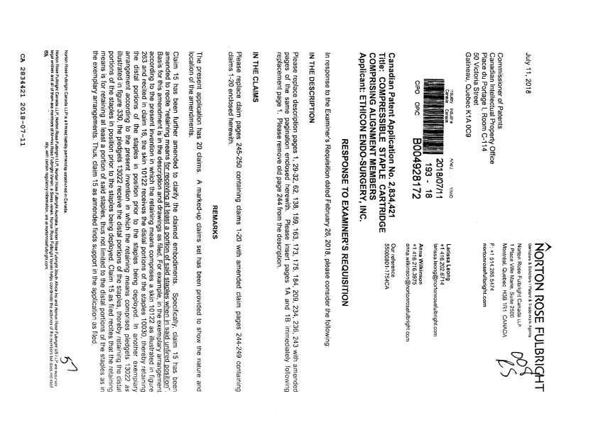 Document de brevet canadien 2834421. Modification 20180711. Image 1 de 57