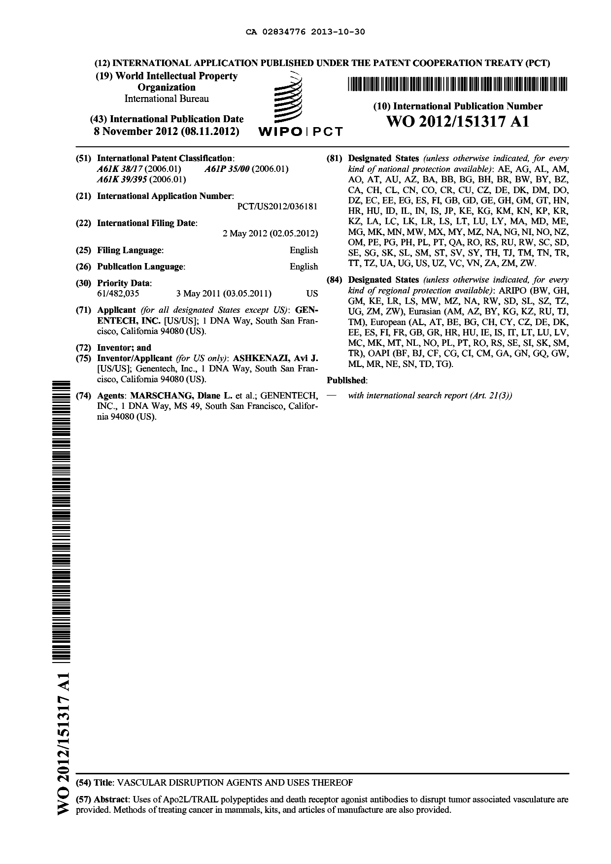 Document de brevet canadien 2834776. Abrégé 20131030. Image 1 de 1
