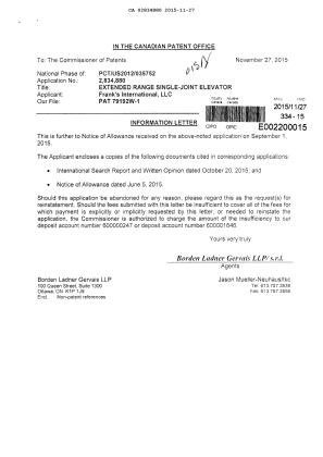Document de brevet canadien 2834880. Modification après acceptation 20151127. Image 1 de 1