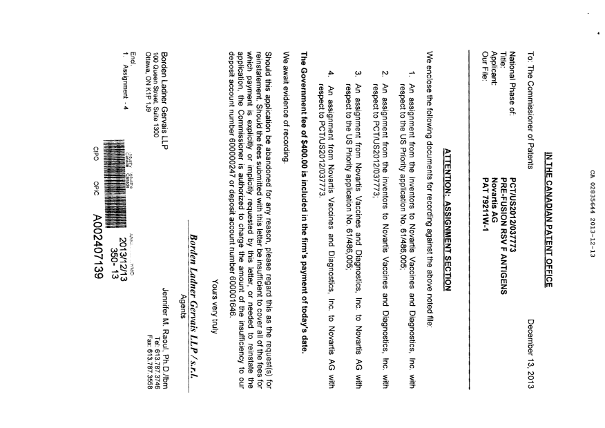 Canadian Patent Document 2835644. Assignment 20131213. Image 2 of 20