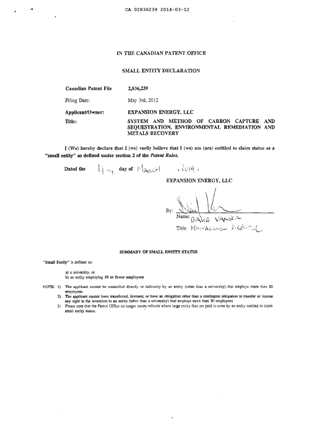 Document de brevet canadien 2836239. Correspondance 20140312. Image 2 de 2