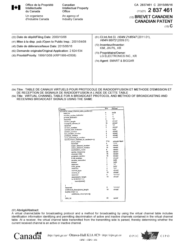 Document de brevet canadien 2837461. Page couverture 20150528. Image 1 de 1
