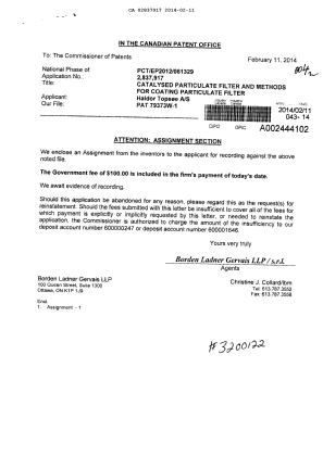 Document de brevet canadien 2837917. Cession 20140211. Image 1 de 2