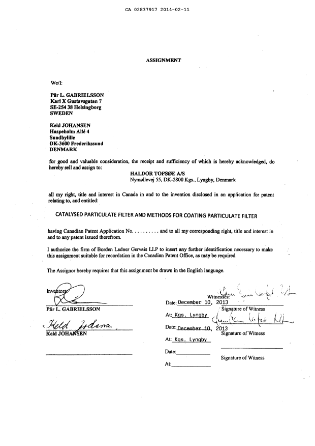 Document de brevet canadien 2837917. Cession 20140211. Image 2 de 2