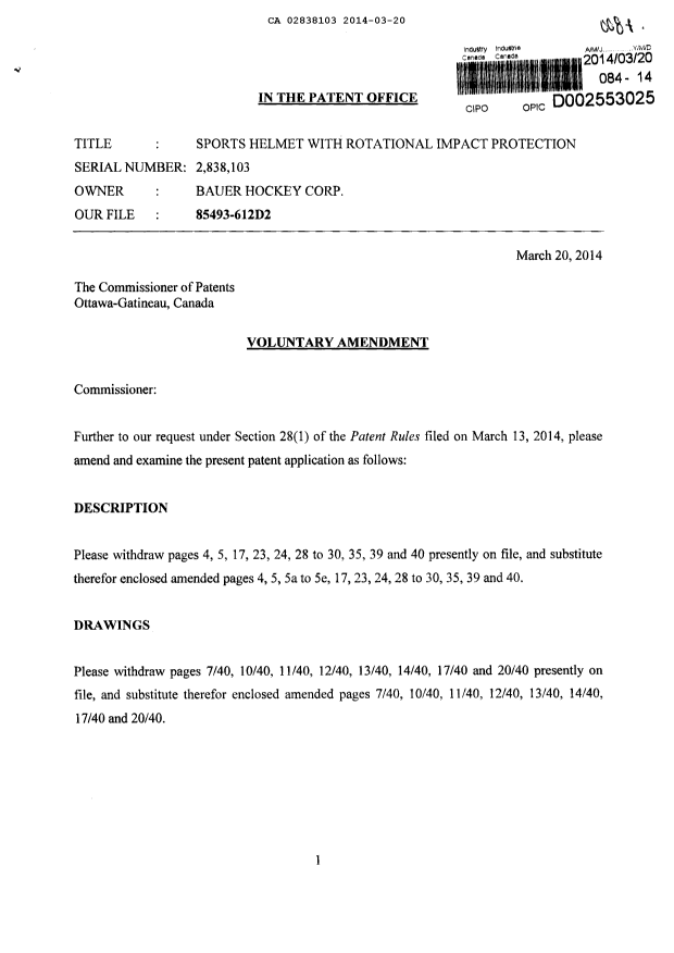 Document de brevet canadien 2838103. Poursuite-Amendment 20131220. Image 1 de 50