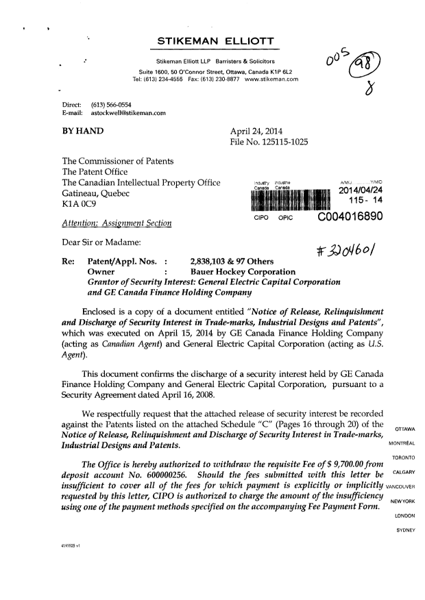 Document de brevet canadien 2838103. Cession 20131224. Image 1 de 25