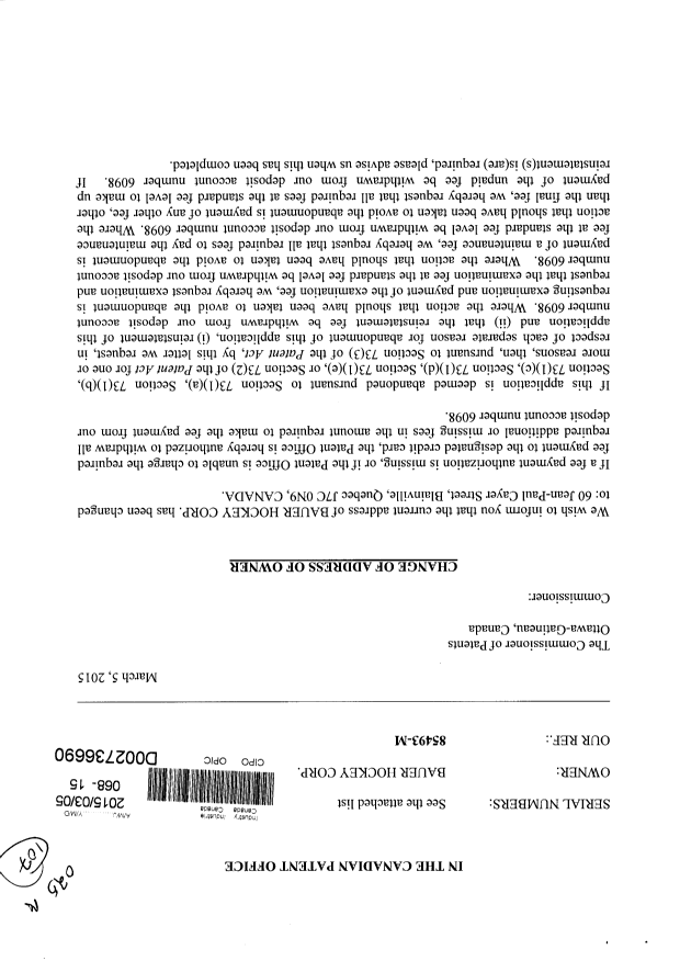 Document de brevet canadien 2838103. Cession 20141205. Image 1 de 6