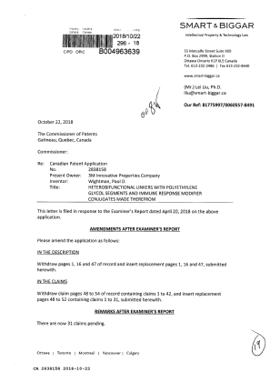 Document de brevet canadien 2838158. Modification 20181022. Image 1 de 19