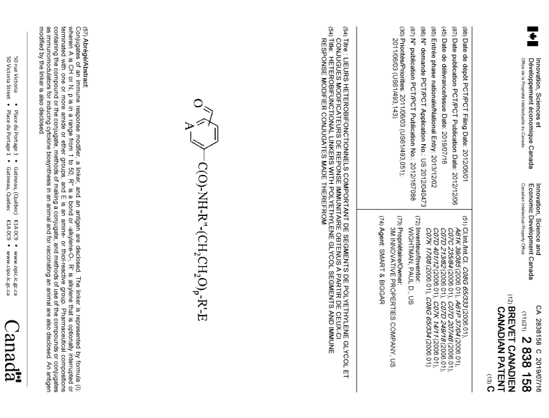 Document de brevet canadien 2838158. Page couverture 20190618. Image 1 de 1