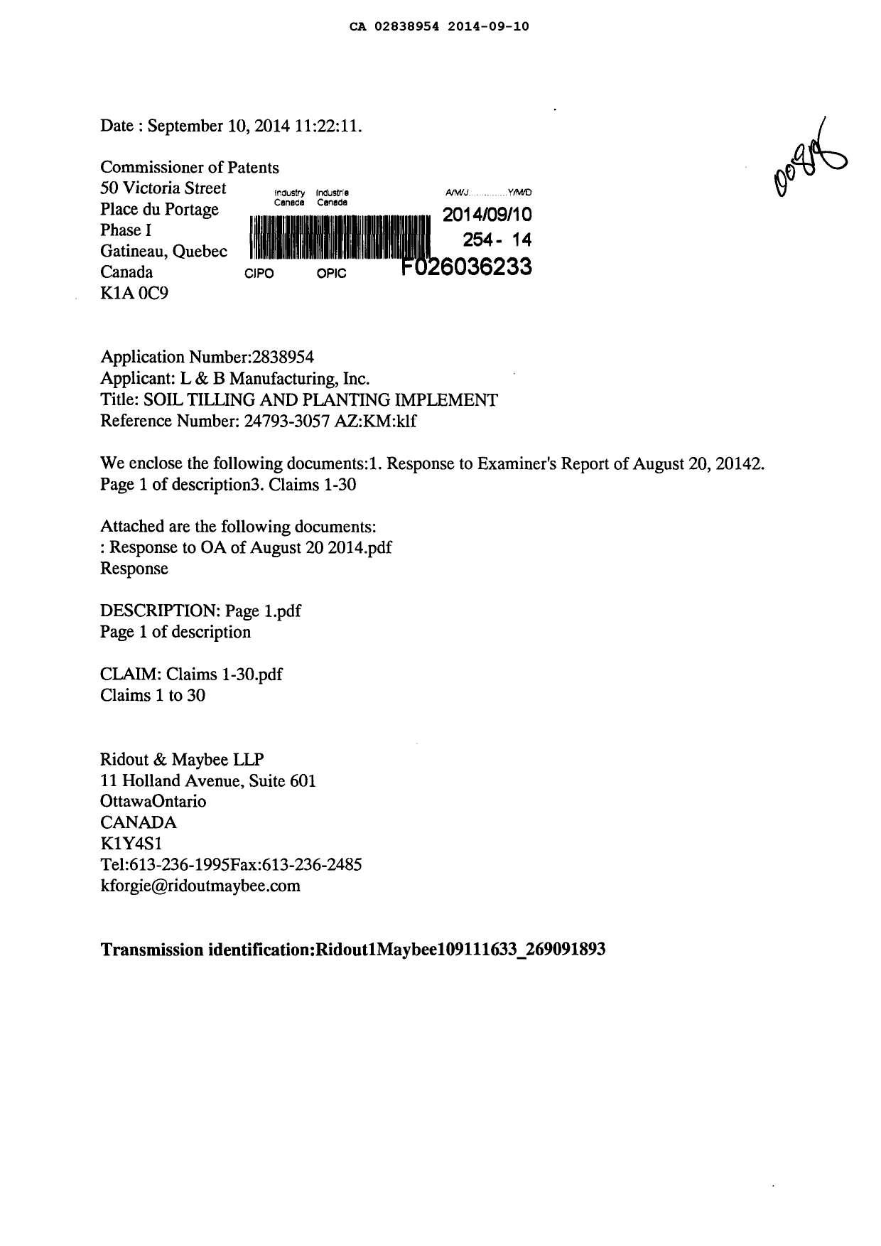 Document de brevet canadien 2838954. Poursuite-Amendment 20131210. Image 1 de 10