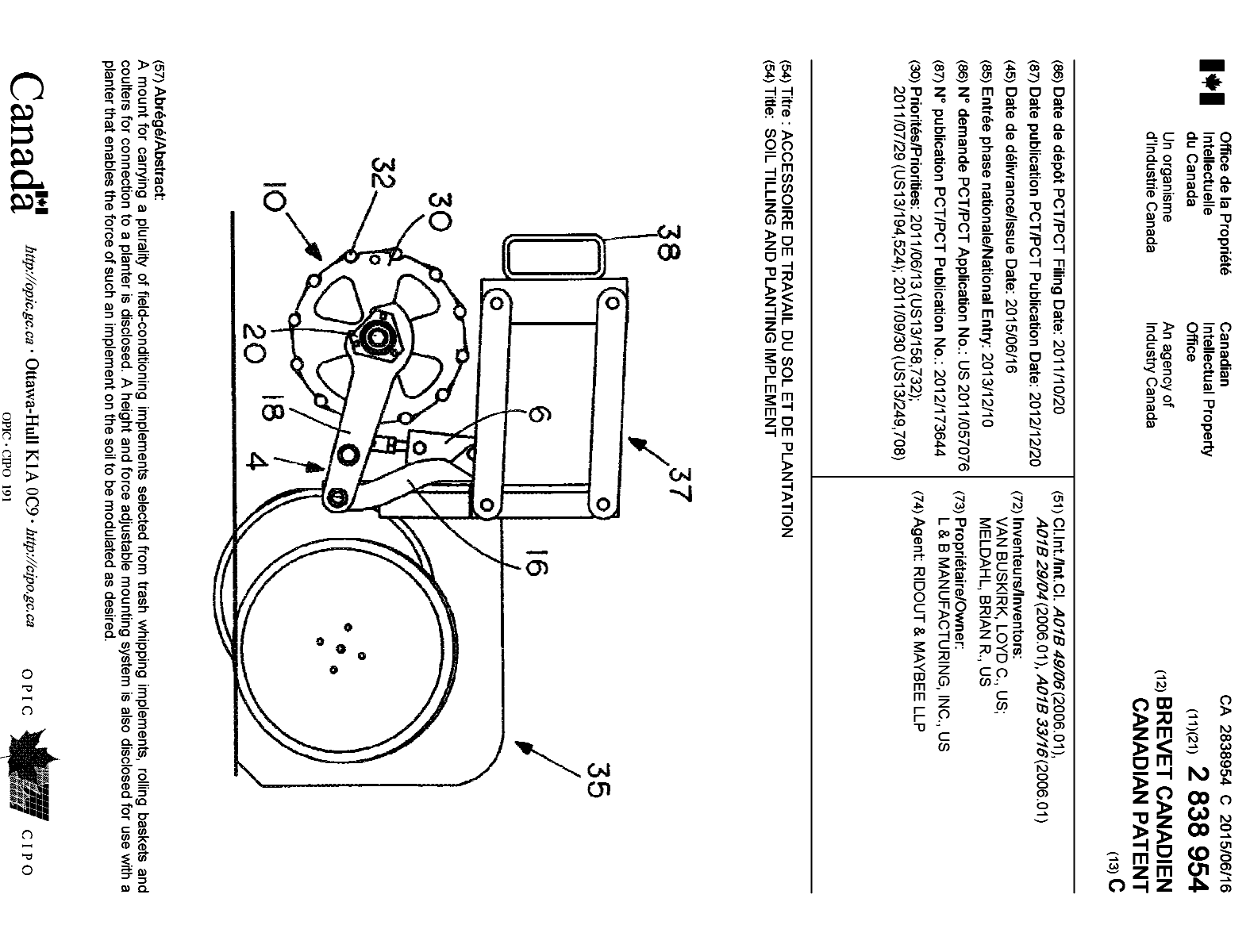Document de brevet canadien 2838954. Page couverture 20141228. Image 1 de 1