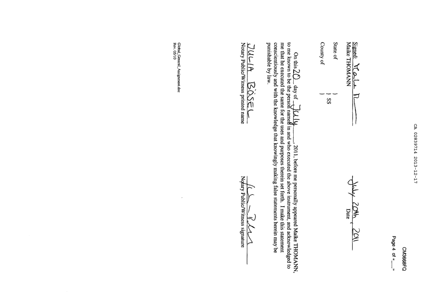 Document de brevet canadien 2839714. Cession 20131217. Image 9 de 9