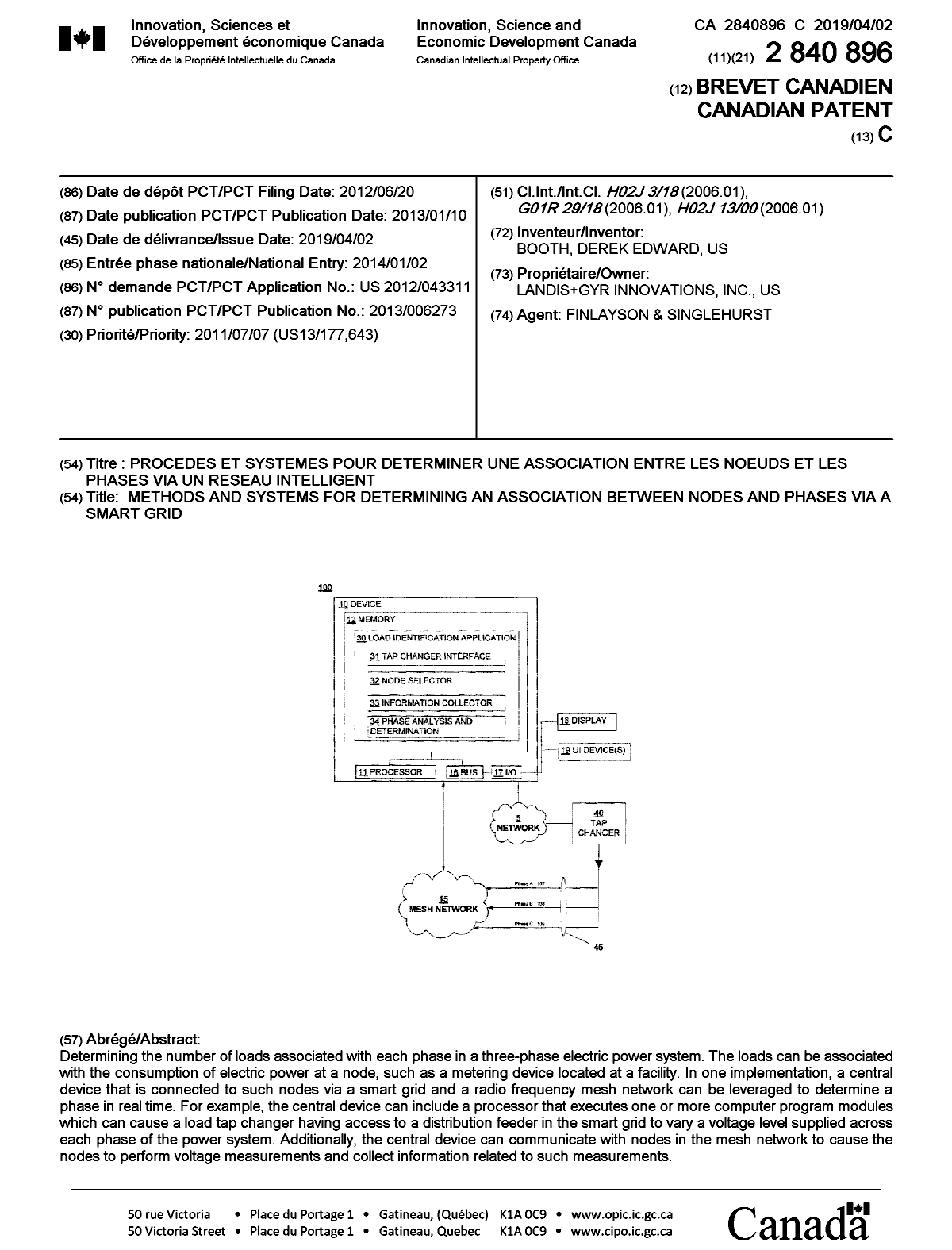 Canadian Patent Document 2840896. Cover Page 20190304. Image 1 of 1