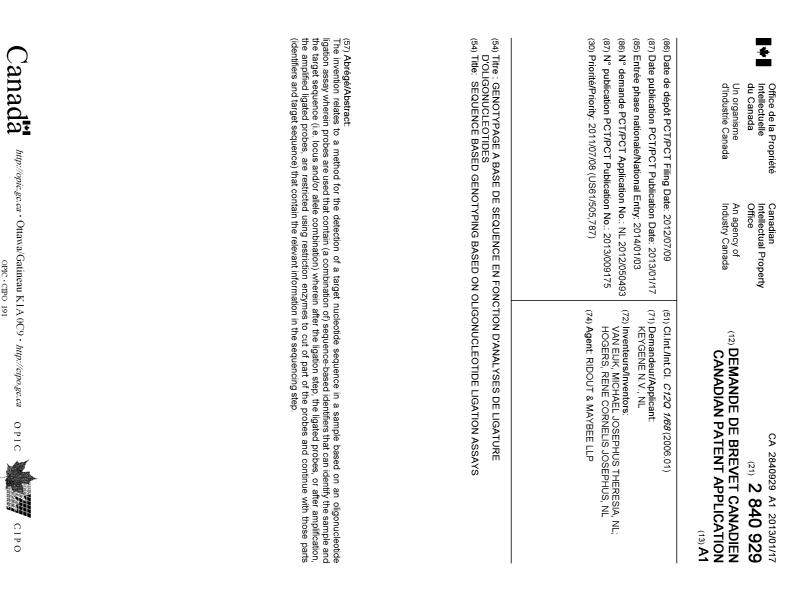Document de brevet canadien 2840929. Page couverture 20140214. Image 1 de 1