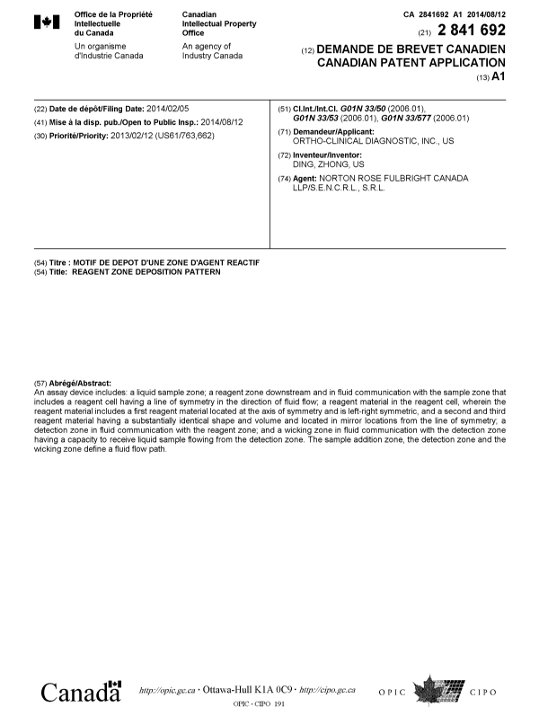 Document de brevet canadien 2841692. Page couverture 20131211. Image 1 de 1