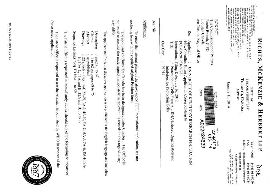 Document de brevet canadien 2842034. Cession 20140115. Image 1 de 5