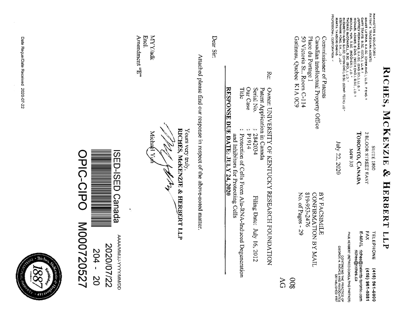 Document de brevet canadien 2842034. Modification 20200722. Image 1 de 29