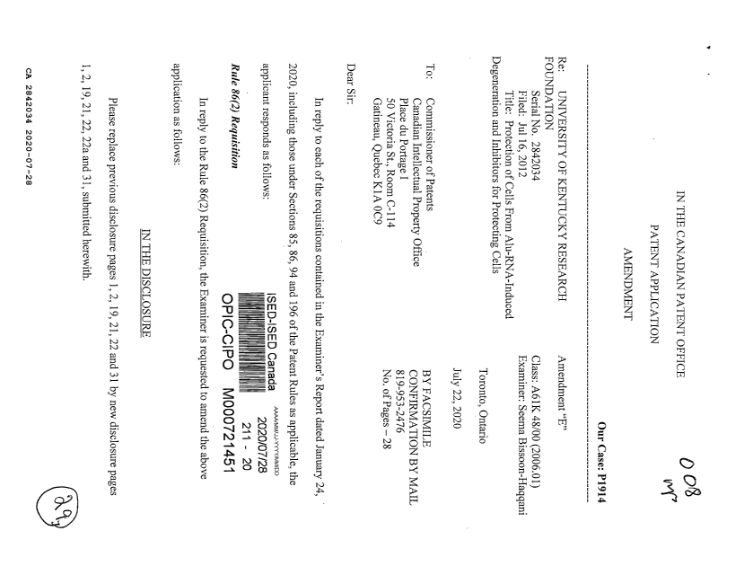 Document de brevet canadien 2842034. Modification 20200728. Image 1 de 29