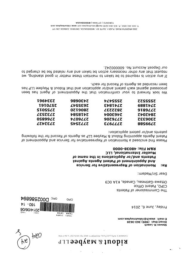 Canadian Patent Document 2842042. Correspondence 20140606. Image 1 of 3