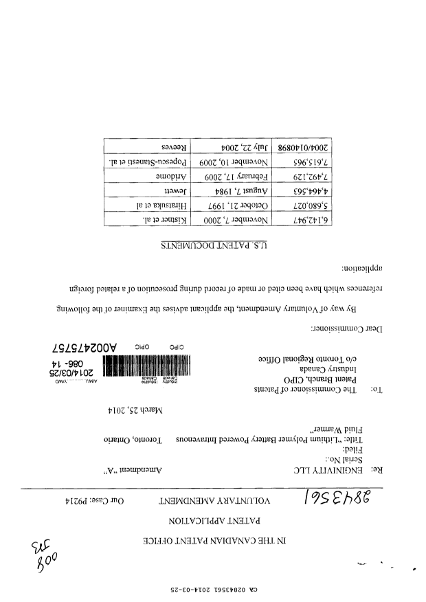 Canadian Patent Document 2843561. Prosecution-Amendment 20131225. Image 1 of 2
