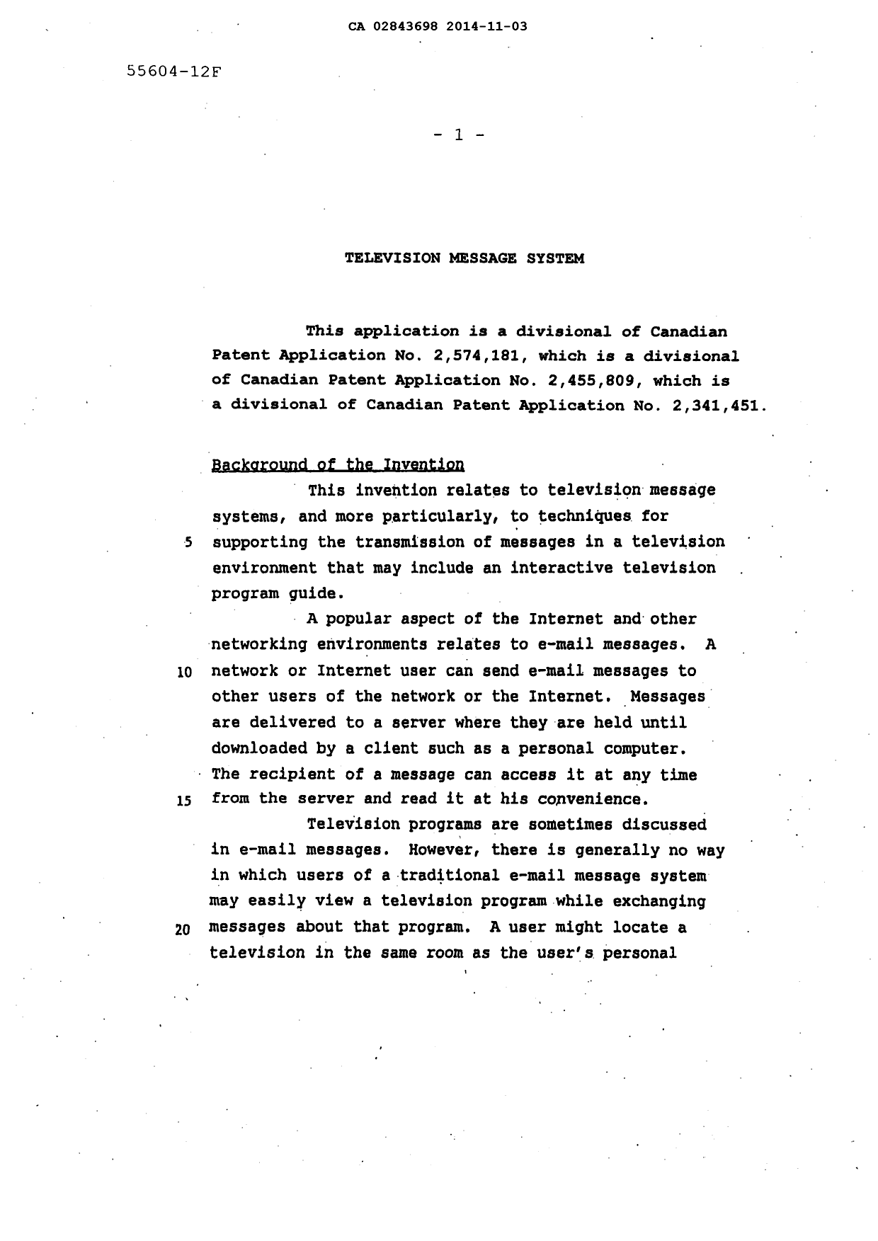 Canadian Patent Document 2843698. Description 20141227. Image 1 of 60