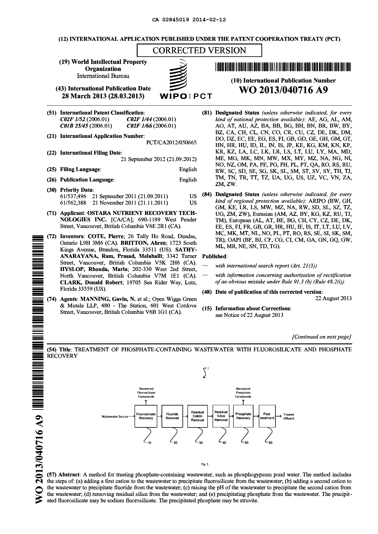 Document de brevet canadien 2845019. Abrégé 20140212. Image 1 de 2