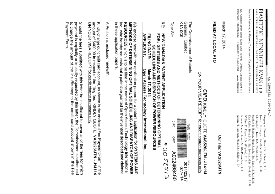 Canadian Patent Document 2846722. Assignment 20140317. Image 1 of 4
