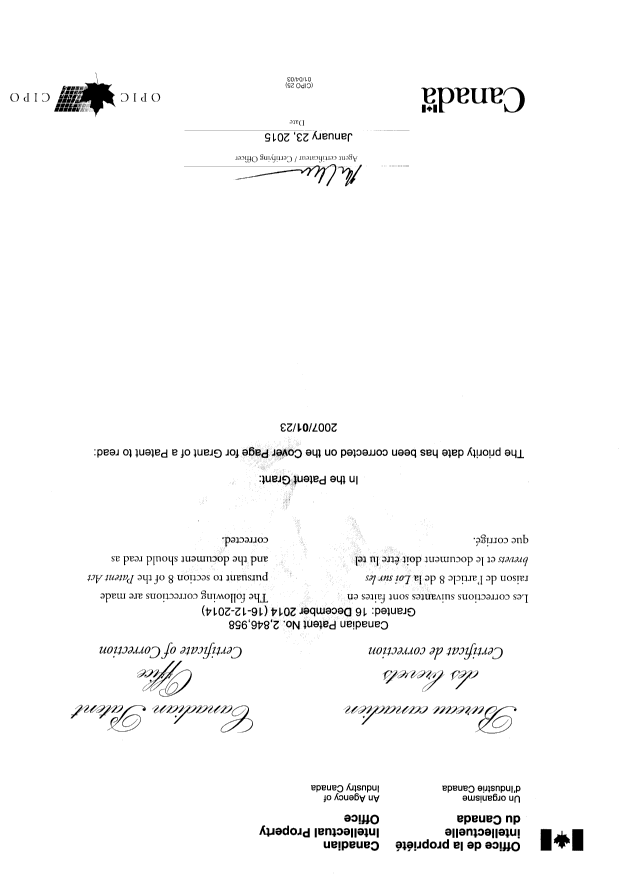 Document de brevet canadien 2846958. Page couverture 20141223. Image 2 de 2