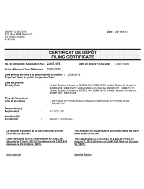 Document de brevet canadien 2847476. Correspondance 20140415. Image 1 de 2