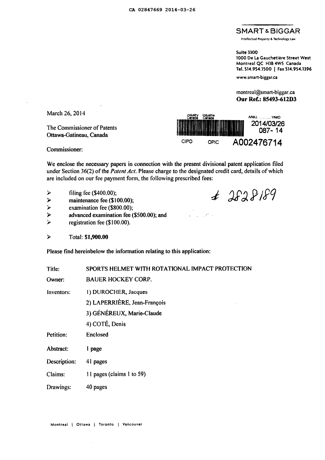 Document de brevet canadien 2847669. Cession 20131226. Image 1 de 8