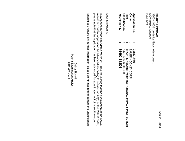 Document de brevet canadien 2847669. Poursuite-Amendment 20140422. Image 1 de 1