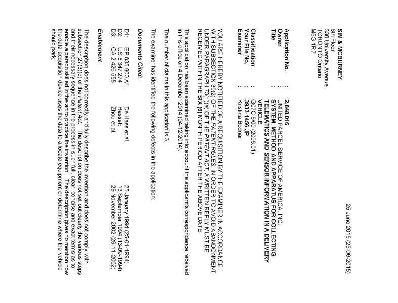 Document de brevet canadien 2848016. Demande d'examen 20150625. Image 1 de 5