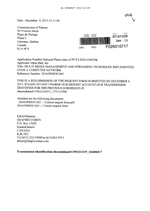 Document de brevet canadien 2848637. Correspondance 20131209. Image 1 de 3
