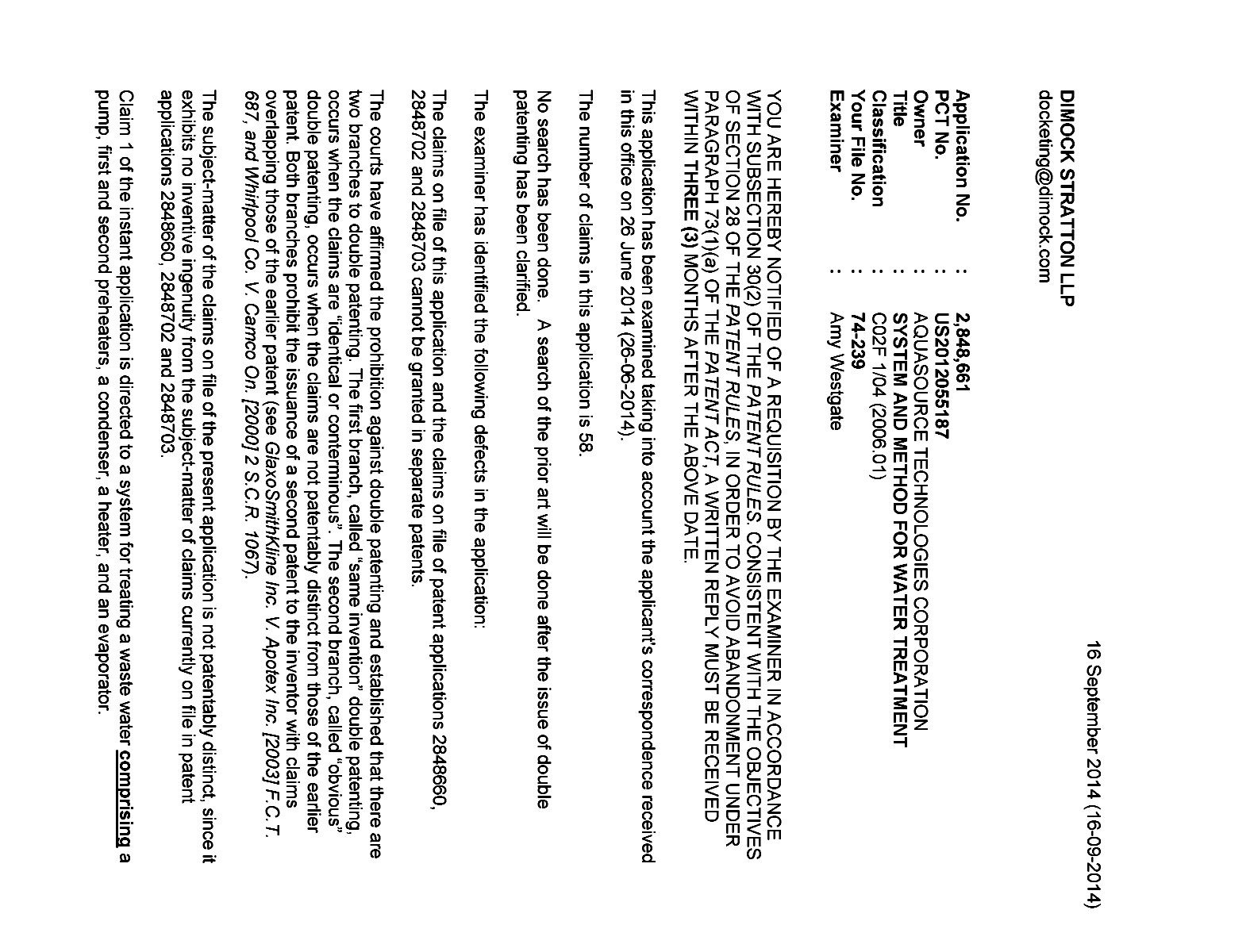 Canadian Patent Document 2848661. Prosecution-Amendment 20140916. Image 1 of 3