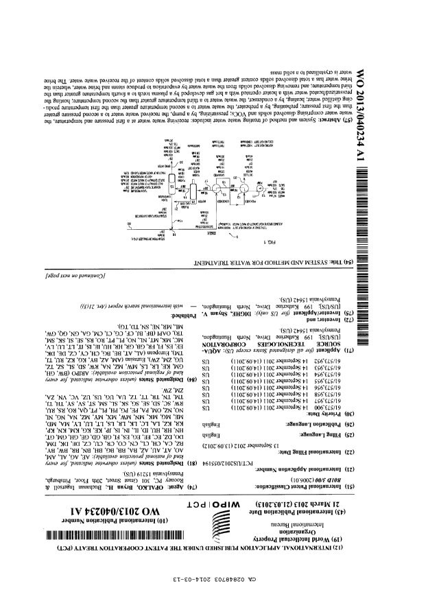 Canadian Patent Document 2848703. PCT 20131213. Image 1 of 17