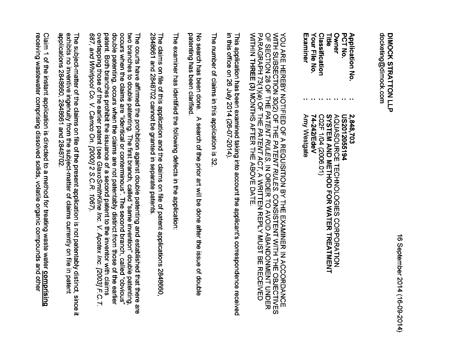 Canadian Patent Document 2848703. Prosecution-Amendment 20131216. Image 1 of 3