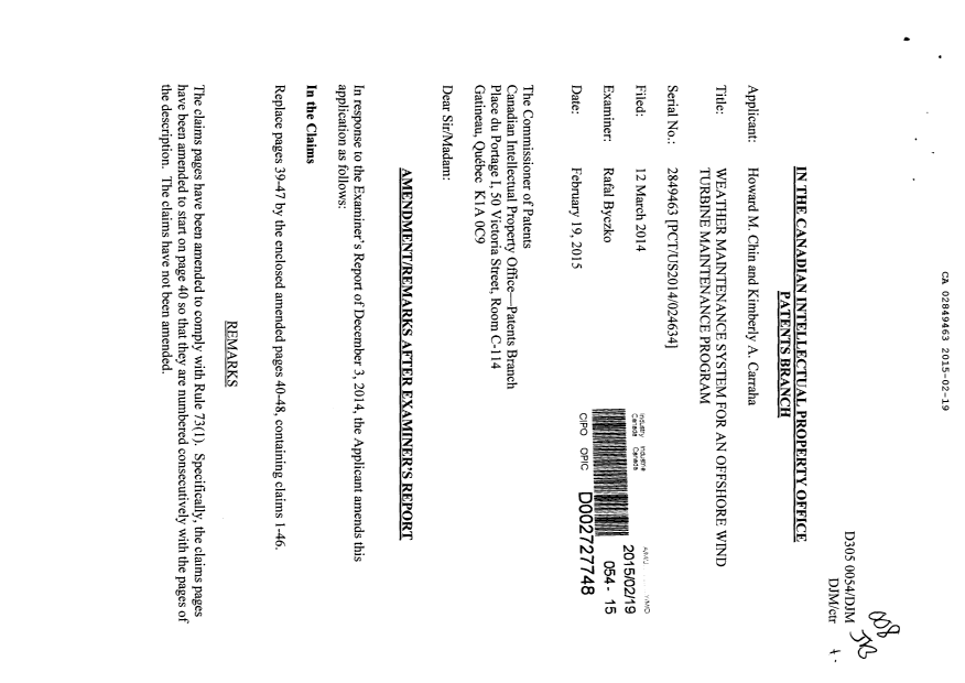 Document de brevet canadien 2849463. Poursuite-Amendment 20141219. Image 1 de 11
