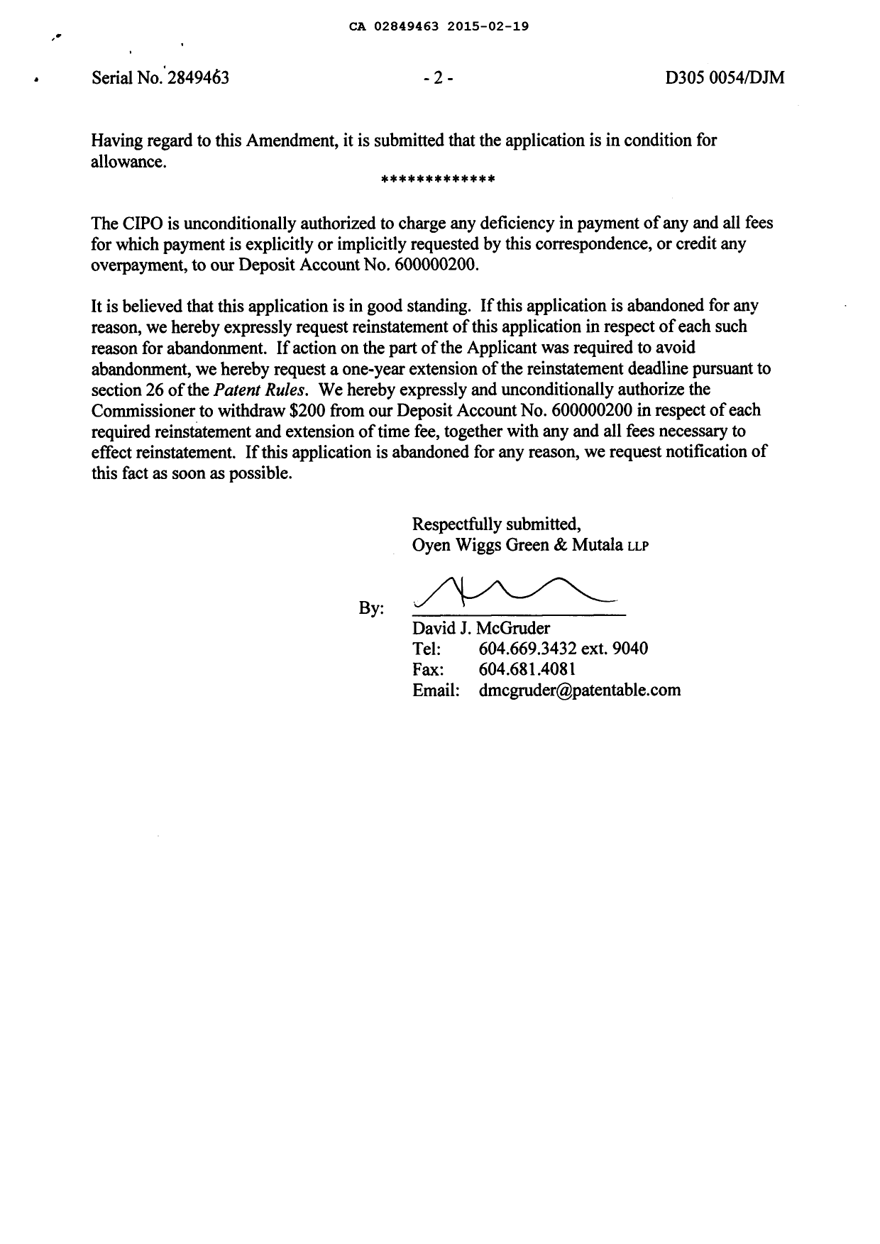 Document de brevet canadien 2849463. Poursuite-Amendment 20141219. Image 2 de 11