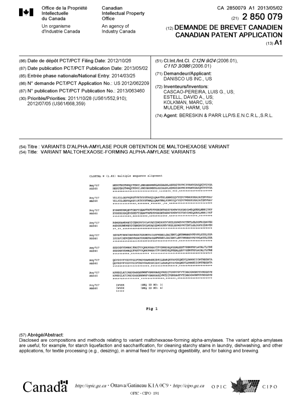 Canadian Patent Document 2850079. Cover Page 20140515. Image 1 of 1