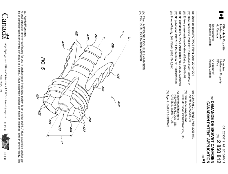 Document de brevet canadien 2850812. Page couverture 20140529. Image 1 de 2