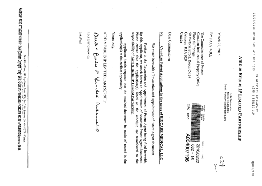 Canadian Patent Document 2851101. Correspondence 20151222. Image 1 of 4