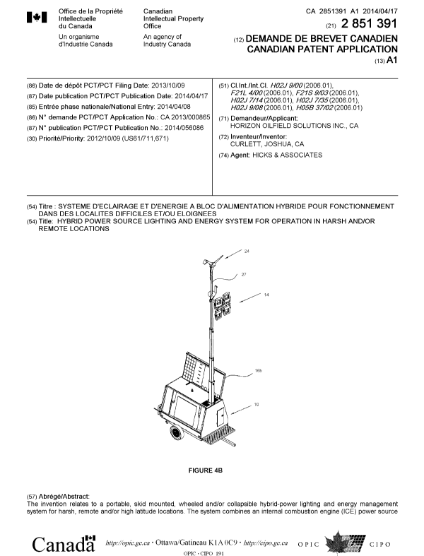 Document de brevet canadien 2851391. Page couverture 20131202. Image 1 de 2