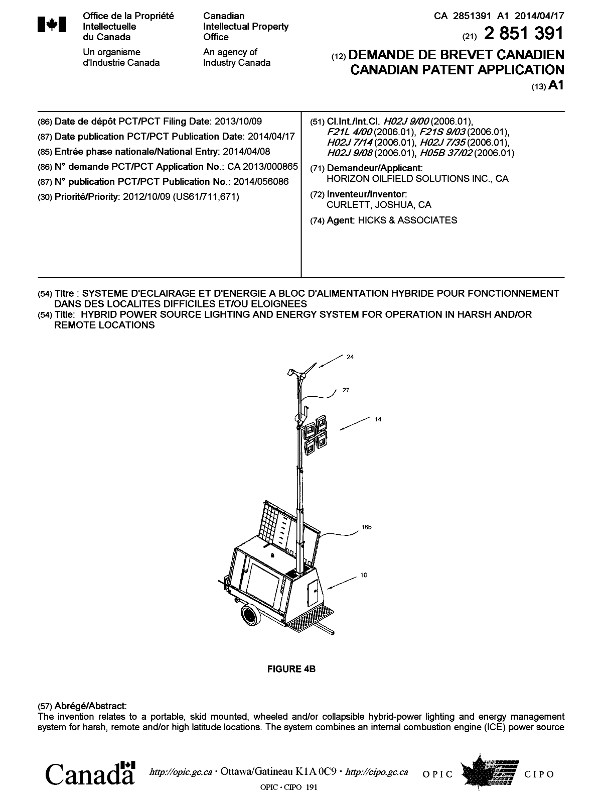 Canadian Patent Document 2851391. Cover Page 20131202. Image 1 of 2