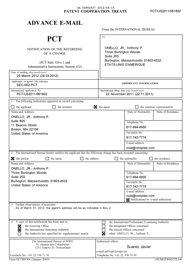 Document de brevet canadien 2852637. PCT 20140416. Image 1 de 19