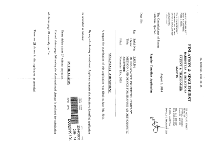 Canadian Patent Document 2853591. Prosecution-Amendment 20140805. Image 1 of 3