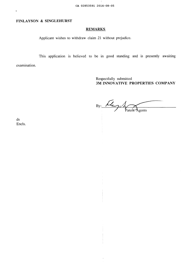 Document de brevet canadien 2853591. Poursuite-Amendment 20140805. Image 2 de 3