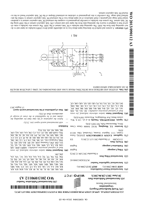 Canadian Patent Document 2853684. Abstract 20140425. Image 1 of 1