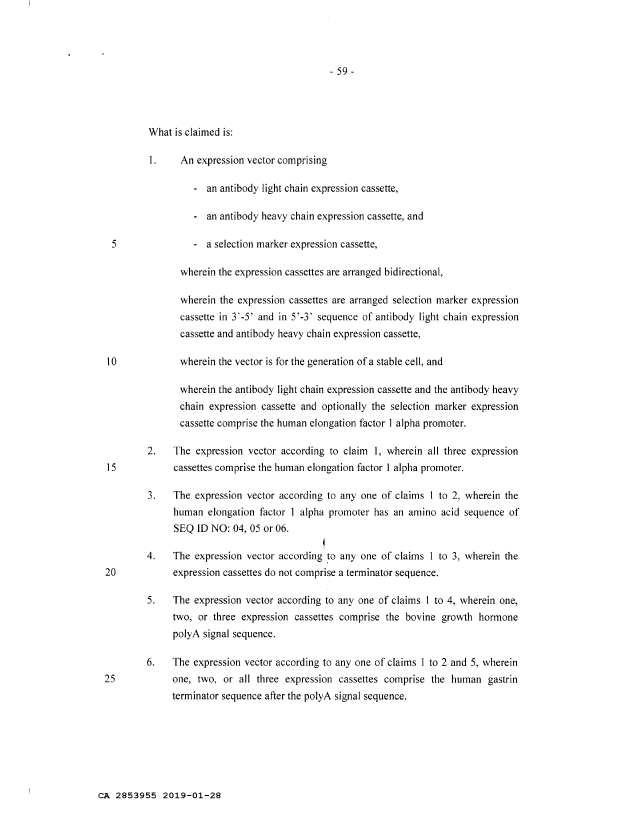 Document de brevet canadien 2853955. Revendications 20190128. Image 1 de 3