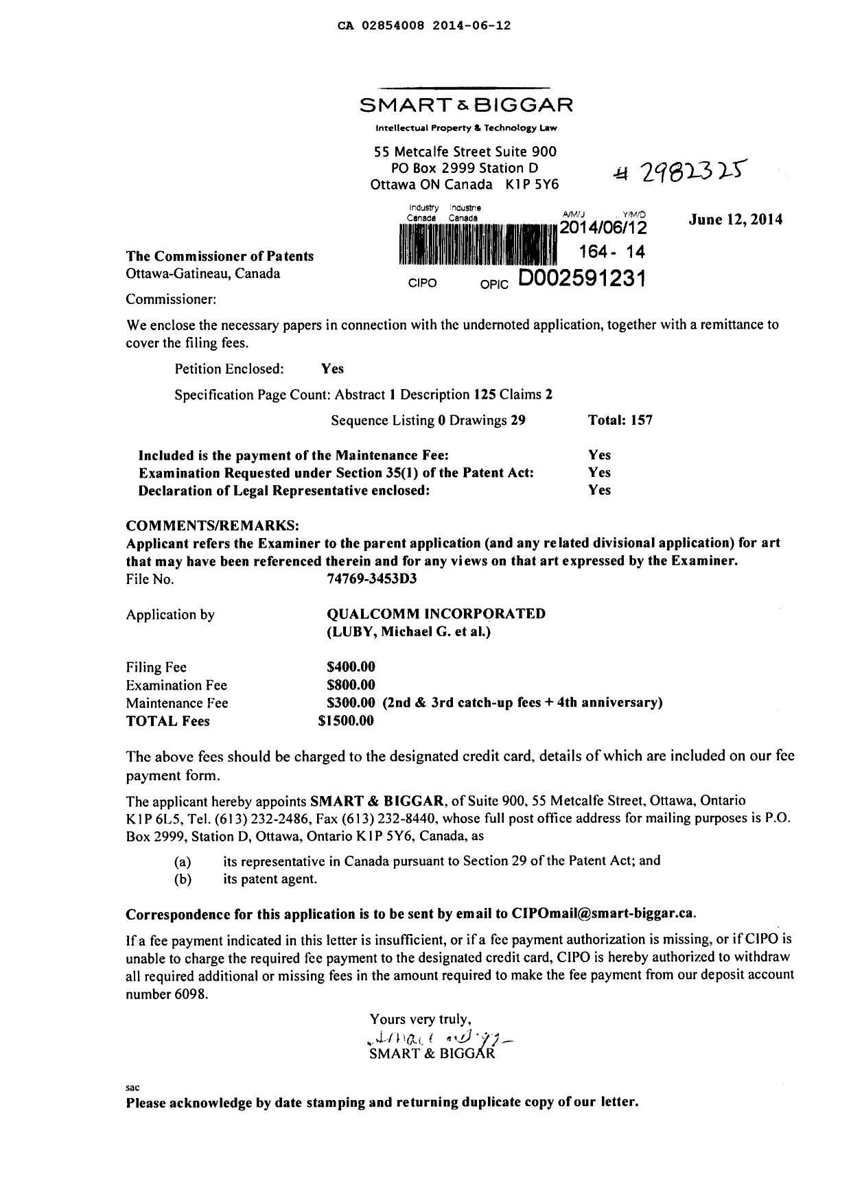 Canadian Patent Document 2854008. Assignment 20131212. Image 1 of 4